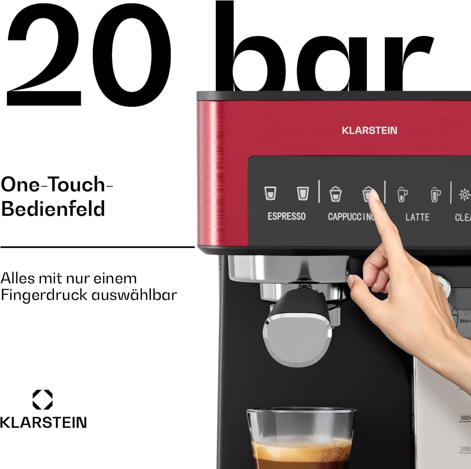 Klarstein Espresso Siebträgermaschine mit Milchaufschäumer, 1,8L Mini-Espressomaschine mit Siebträger, 20 Bar, Edelstahl, Klein, 0,5L Milchtank, 1350W Kaffeemaschine für Gemahlenen Kaffee