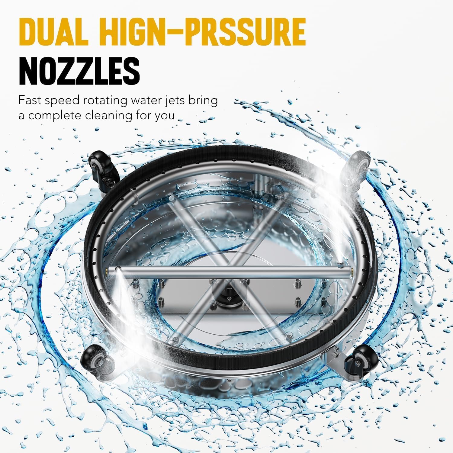 EVEAGE 50.8 cm Hochdruckreiniger Oberflächenreiniger Doppelgriff mit Wasserrückgewinnung,mit 4 Rädern, Edelstahlgehäuse Hochdruckreiniger Zubehör mit 2 Verlängerungsstab, 4000 PSI, EP004