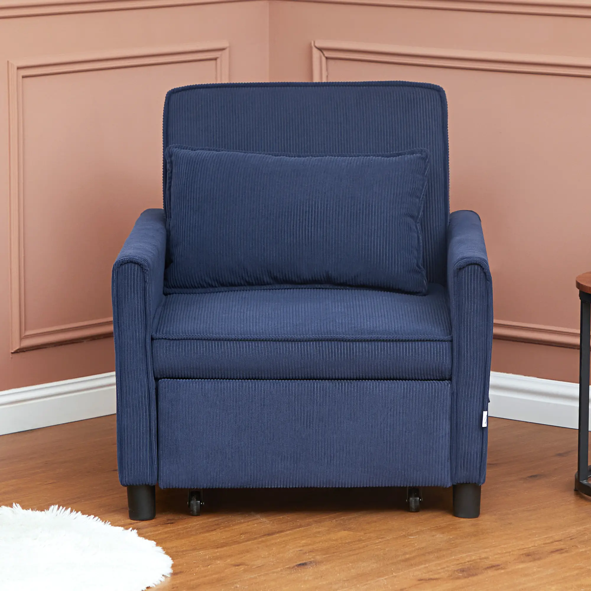 HOMCOM Schlafsessel Klappbett 3in1 verstellbar mit Rollen Blau