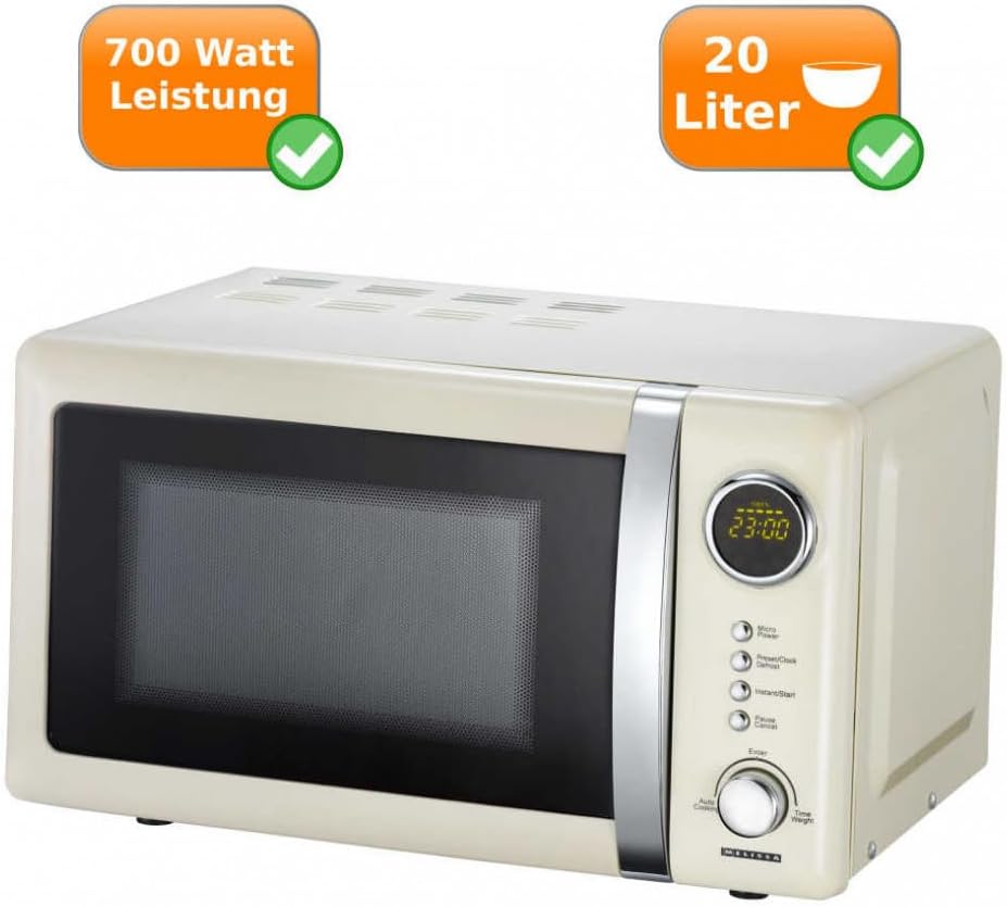 Melissa 16330109 Classico Mikrowelle Mikrowellenofen Retro-Design Metall-Gehäuse, 20 Liter Garraum, 700 Watt Mikrowellenleistung, Timer, 5 Leistungsstufen, Rot Metallic