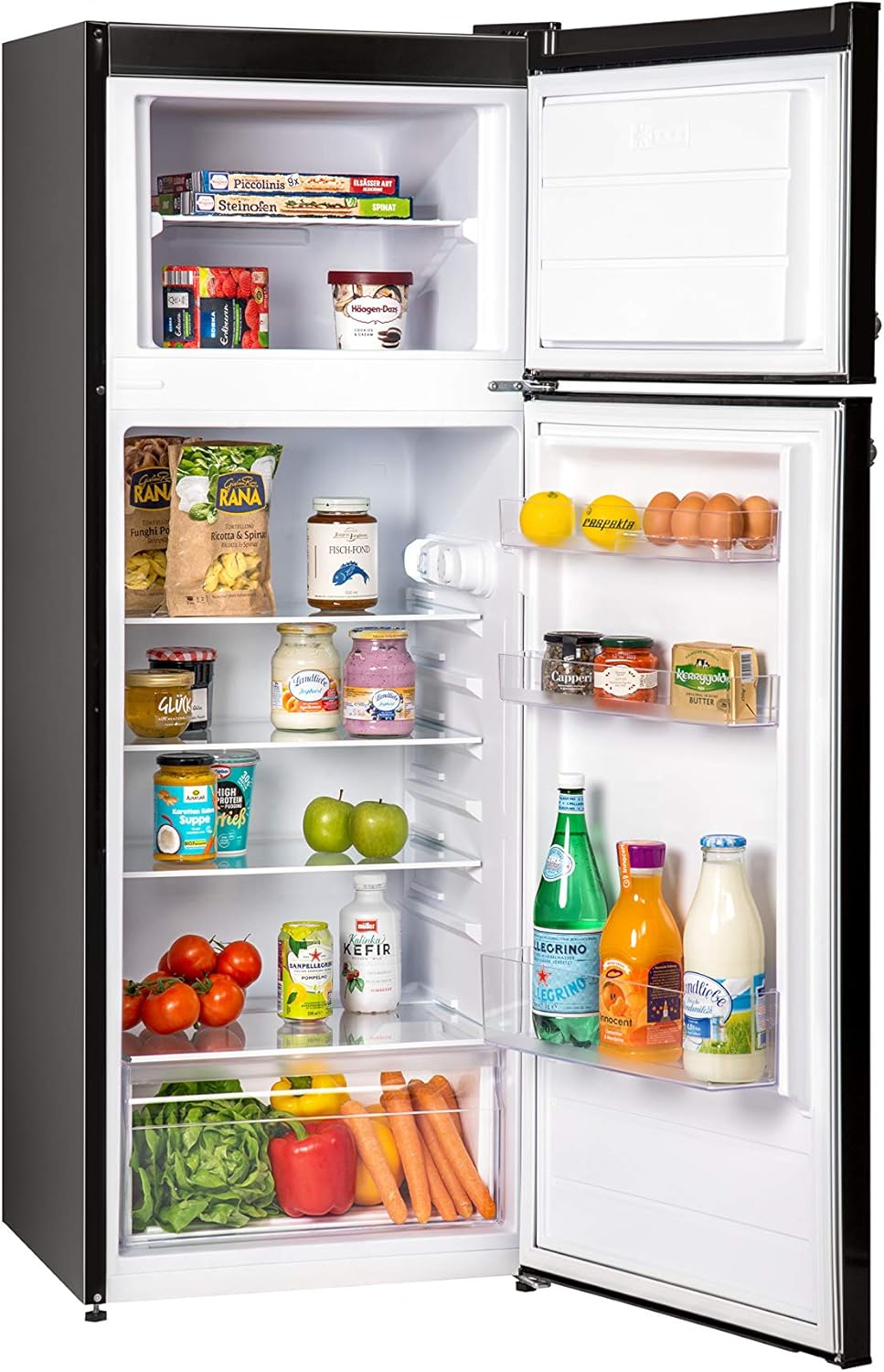 Respekta Retro-Kühlschrank mit Gefrierfach/in schwarz / 145 x 54 cm / 213 L Nutzinhalt/verstellbare Füße/automatisches Abtauverfahren/Schnellgefrierfunktion / KS144VS