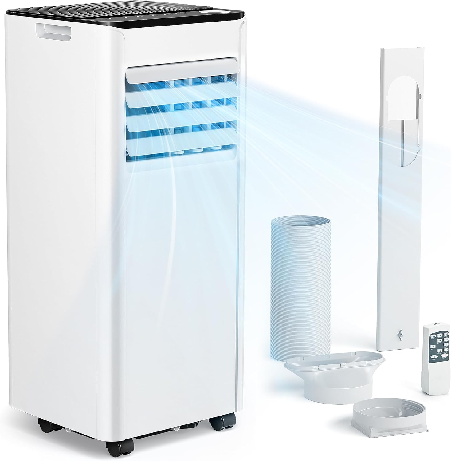 Mobile Klimaanlage 9000 BTU mit Abluftschlauch | 4-in-1 Mobiles Klimagerät | Leiser Betrieb <48 dB | Digitaldisplay + Fernbedienung | Fenster-Installationsset | 24h-Timer | Für Räume bis 25 m²