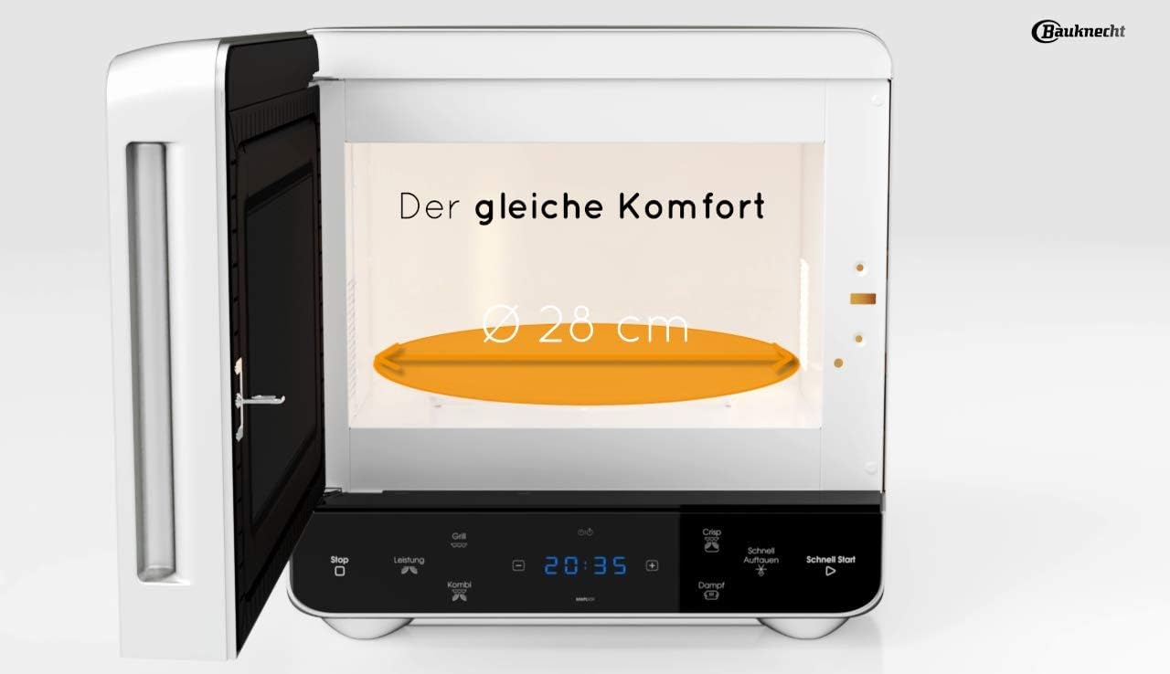 Bauknecht MW 39 WSL / Kombination Grill und Mikrowelle / Crisp Funktion / 700 W / 13 L Garraum / Super-Kompakt Design / Dampfgarfunktion / Schnellauftau-Funktion, Weiß/Silber
