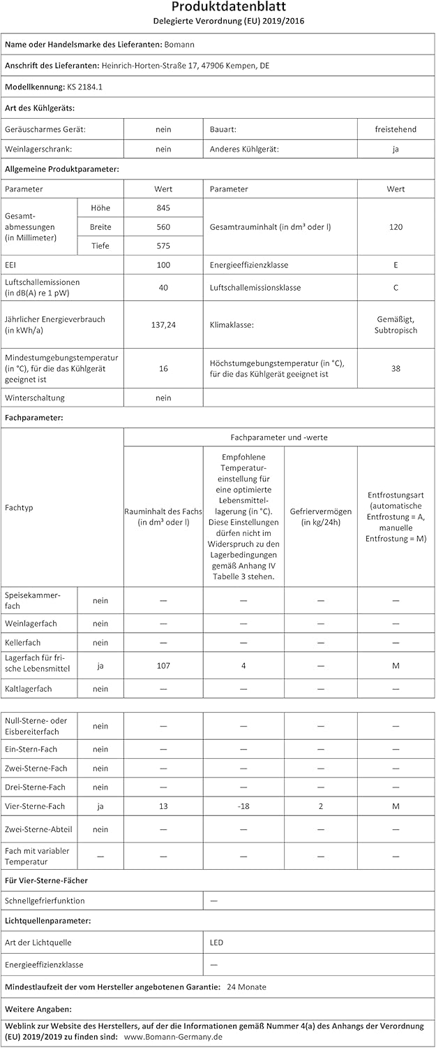 Bomann® Kühlschrank mit Gefrierfach | Kühlschrank klein mit 120L Nutzinhalt | Kühlen 107L & Gefrieren 13L | Fridge mit 3 Türablagen & 2 Glasablagen | wechselbarer Türanschlag | KS 2184.1 inox