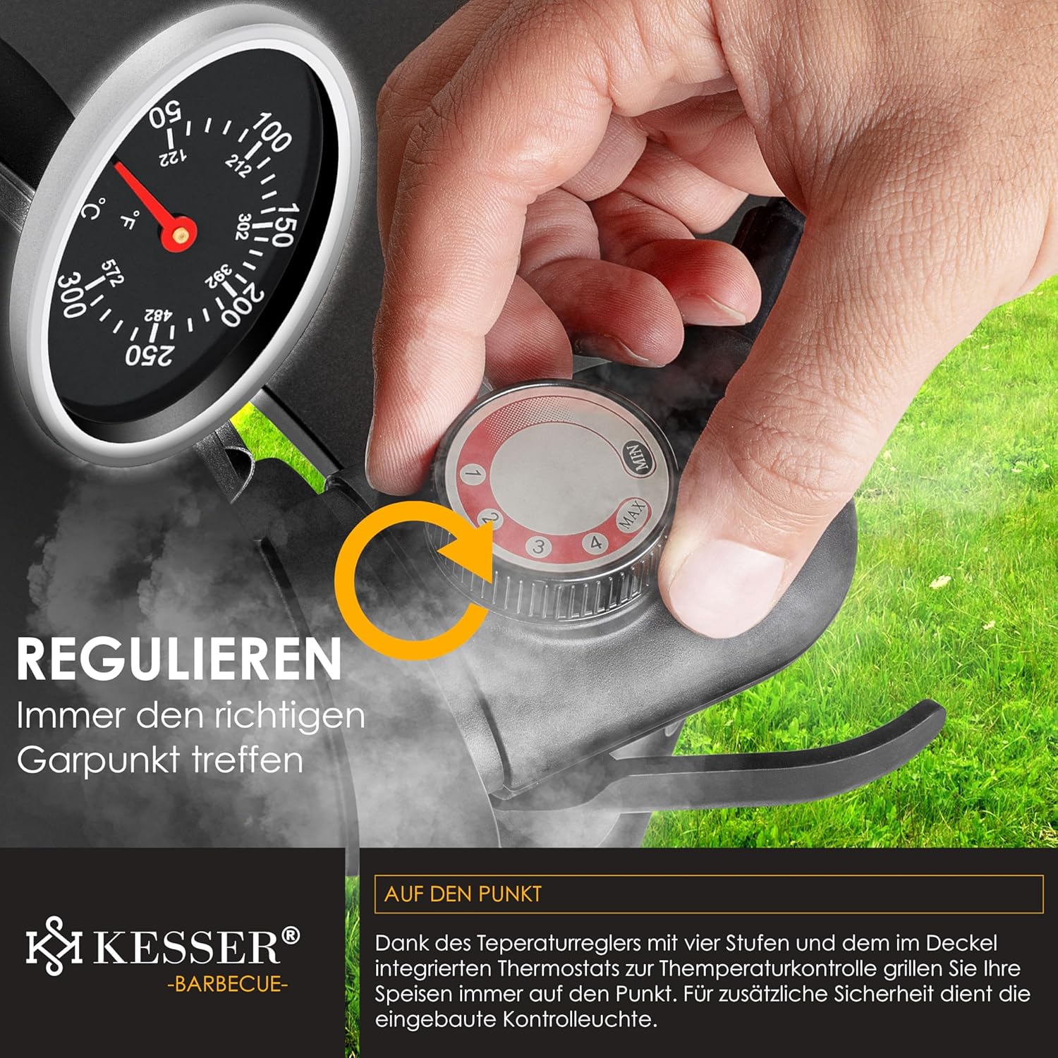 KESSER elektrischer Elektrogrill 2in1 Tischgrill - Standgrill mit Deckel und Standfuß | max. 2400 Watt | Faltbar | Thermostat | Antihaftbeschichtung | Grillplatte Abstelltische | 2 Räder |