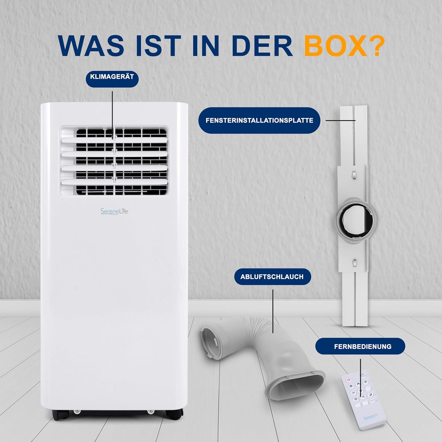 SereneLife 3-in-1 Mobile Klimaanlage mit Abluftschlauch – Klimagerät als Luftkühler, Ventilator & Luftentfeuchter– Mini Klimaanlage für Räume bis zu 28 m2 – Luftkühler für Zuhause & Büro 10,000 BTU
