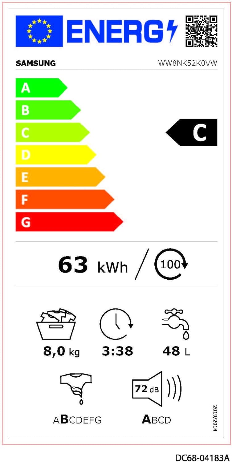 Samsung WW8NK52K0VW/EG Waschmaschine, 8 kg, 1200 U/min, SLIM Platzsparer, Ecobubble, AddWash, Hygiene-Dampfprogramm, Weiß