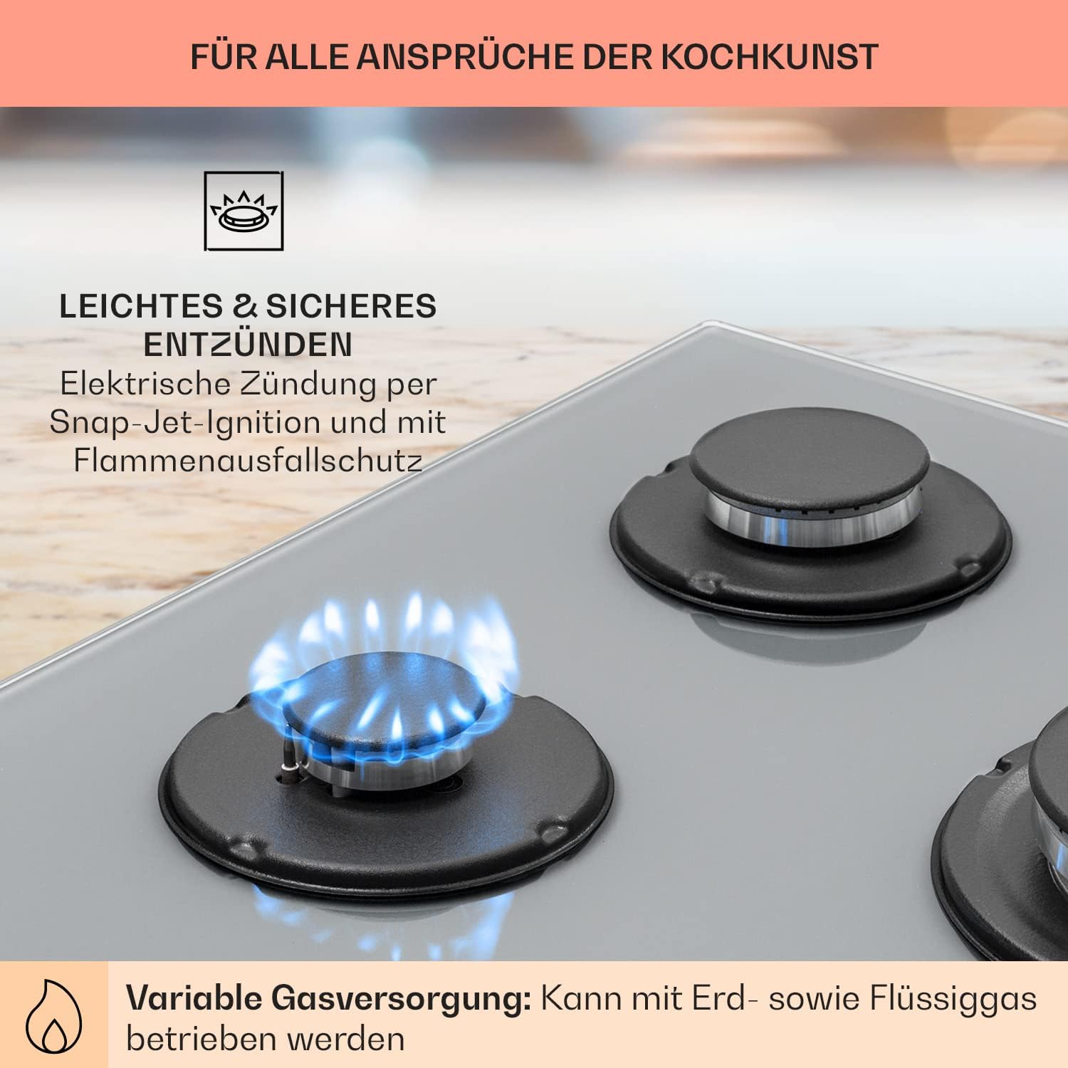 Klarstein Gasherd, Einbau-Gasherd für Propan Gasflasche, Gaskochfeld 4 Flammig, Gasherd für Küche, Camping & Wohnmobil, 8000 W Kochplatte, LPG Gaskocher, Herdplatte für Propangas, Edelstahl Gas-Herd