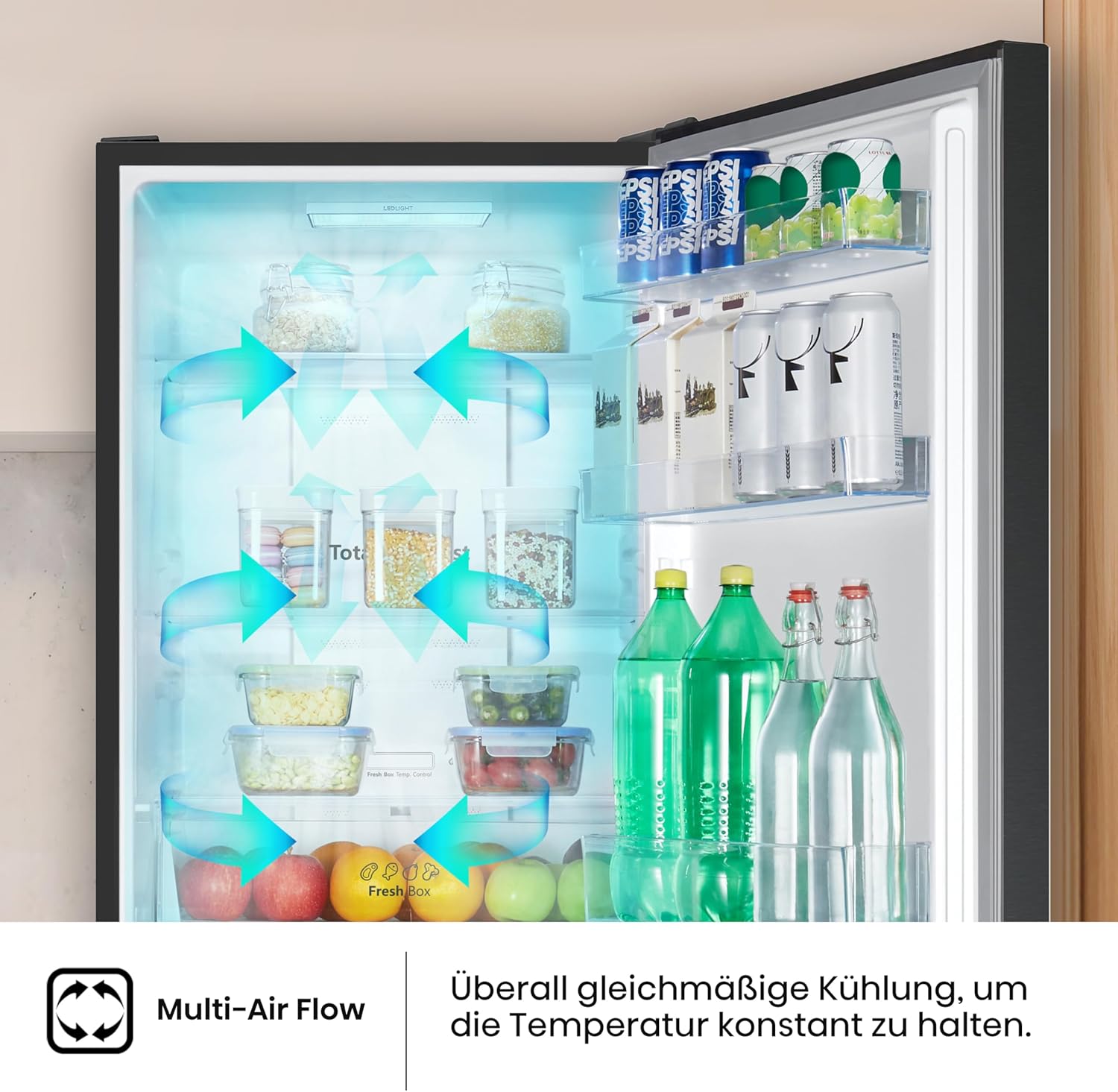 Hisense RB327N4AD2 Kühl-Gefrierkombination/ NoFrostPlus/ Multiflow 360°/ HolidayMode/ FreshZone/ 182,4 cm/ Kühlteil 171 l/ Gefrierteil 85 l/ 41 dB/ 287 kWh/ Jahr/ Edelstahl-Look