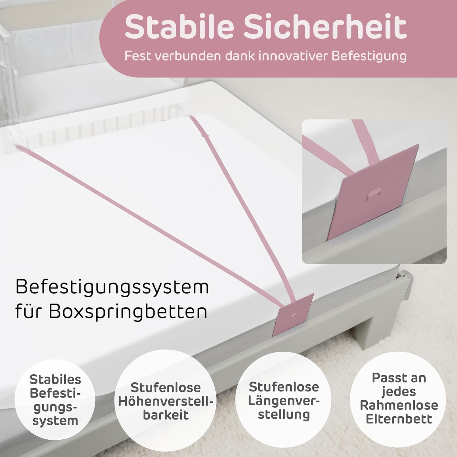 babybay Original Beistellbett aus massivem Buchenholz / kompakt & verwandelbar / Kinderbett Höhe stufenlos verstellbar & umweltfreundlich / mitwachsendes Babybett (weiß lackiert) / inkl. Matratze