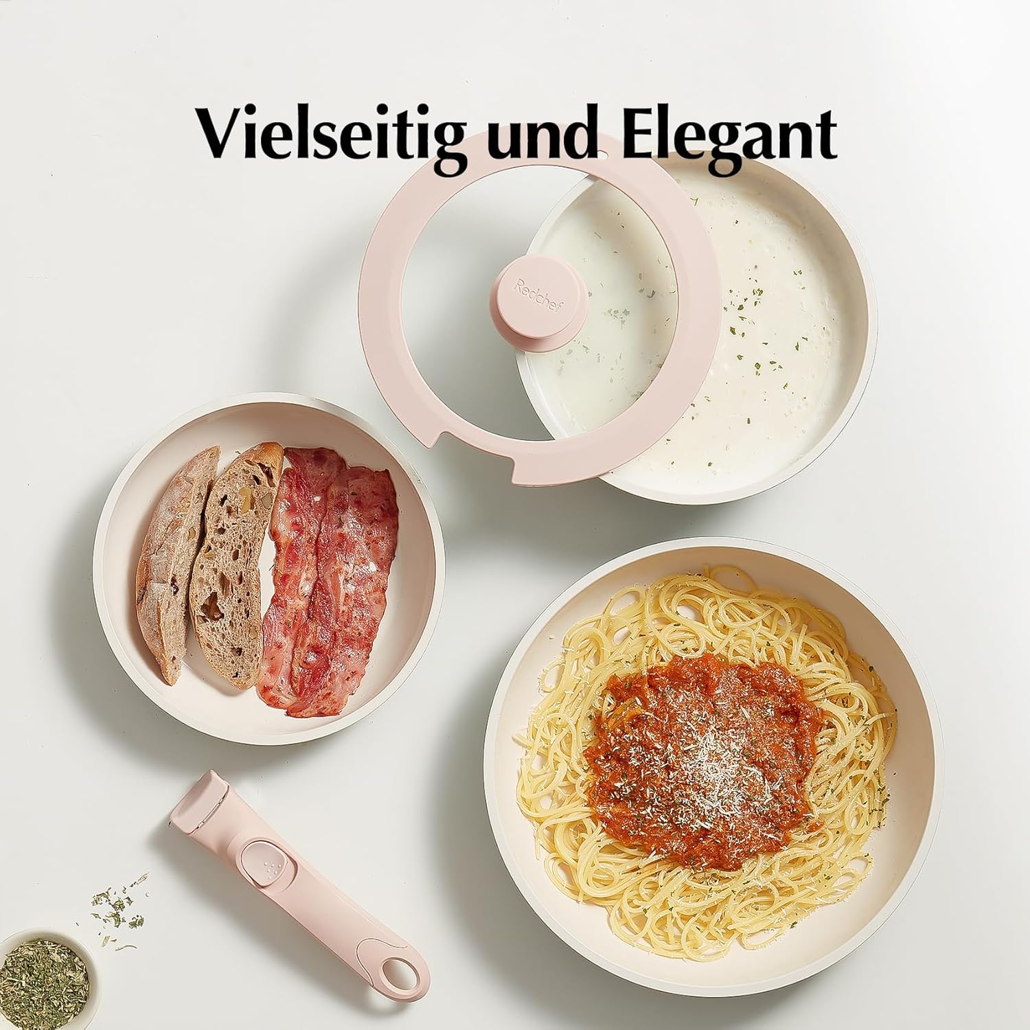 Redchef Topfsets Pfannenset 16-Teilig Antihaft-Keramik-Kochgeschirr-Set mit Abnehmbaren Griffen, Pfanne 20/26cm, Tiefe Bratpfanne 26cm, Topf 18/20cm, Stapelbar Topfset Für alle Herdarten, Ofenfest