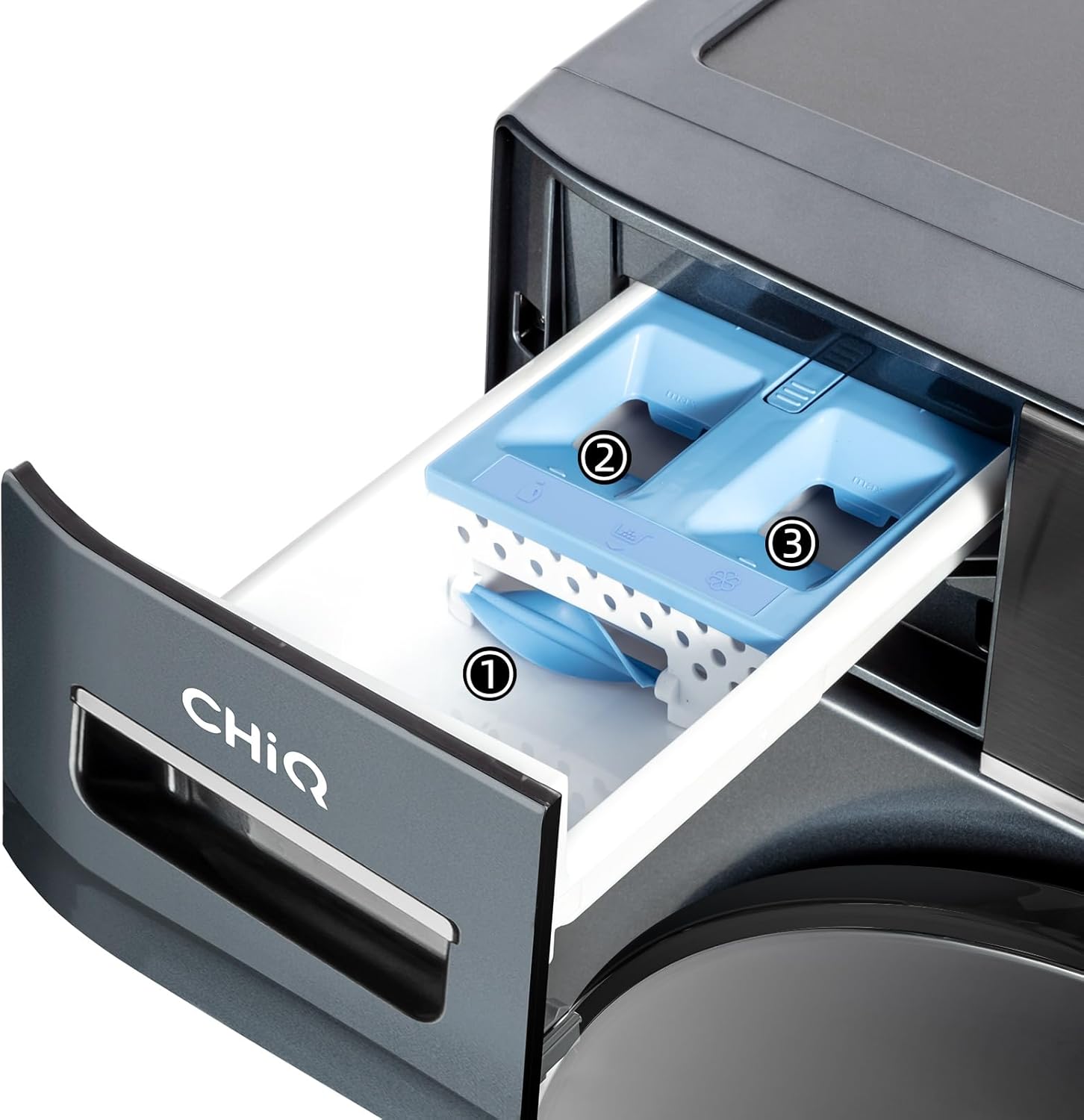 CHiQ Waschmaschine 7kg, 15 Programme, InverterMotor, Eco-Logic, Speed Wash, 60x46,5x84cm, Auto Clean, Washer Grau, CW07123863AX