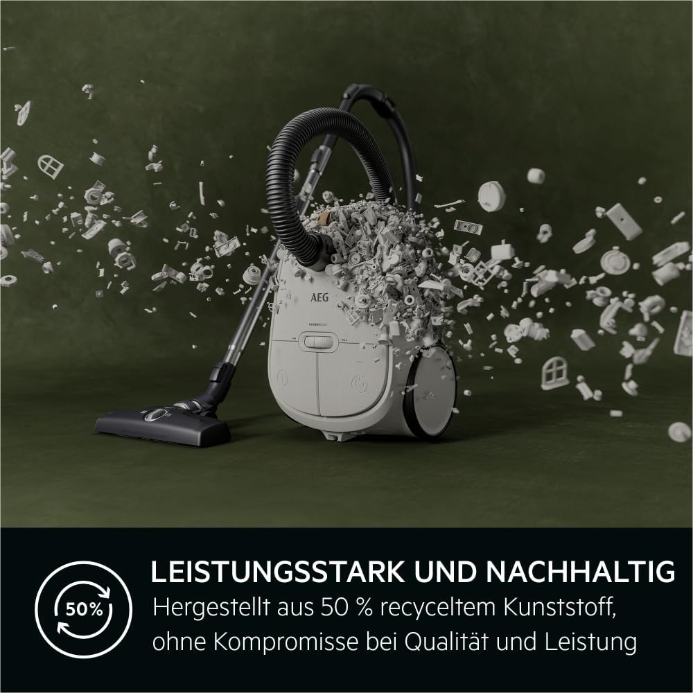 AEG CLEAN 6000 AB61C2DB Staubsauger mit Beutel / hohe Saugleistung / inkl. Polsterdüse / 50 % Recyclingkunststoff / ideal für Haustierbesitzer / Reinigen von Polstern / 12 m Kabel / 750 W / Blau