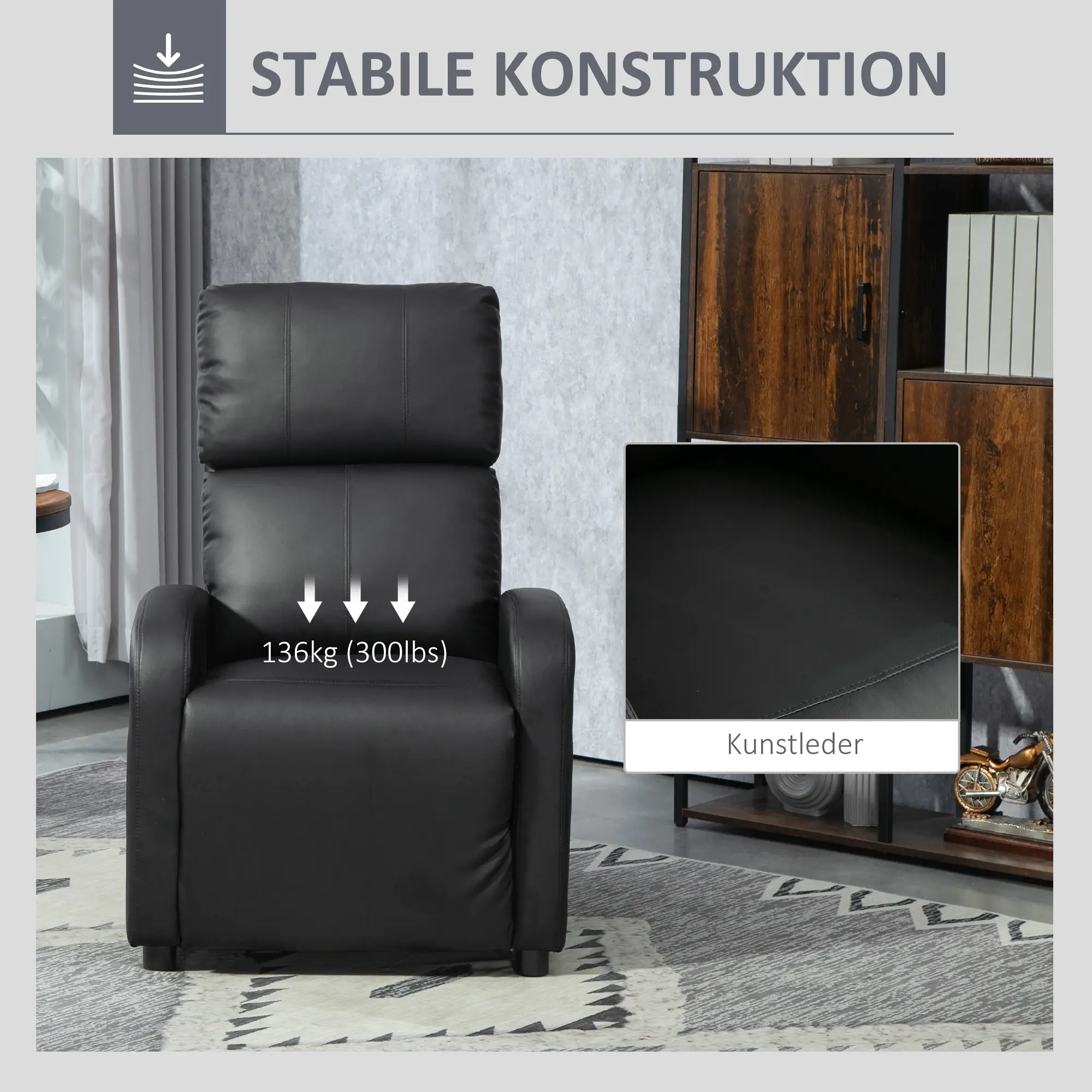 HOMCOM Relaxsessel Fernsehsessel mit Liegefunktion dick gepolstert