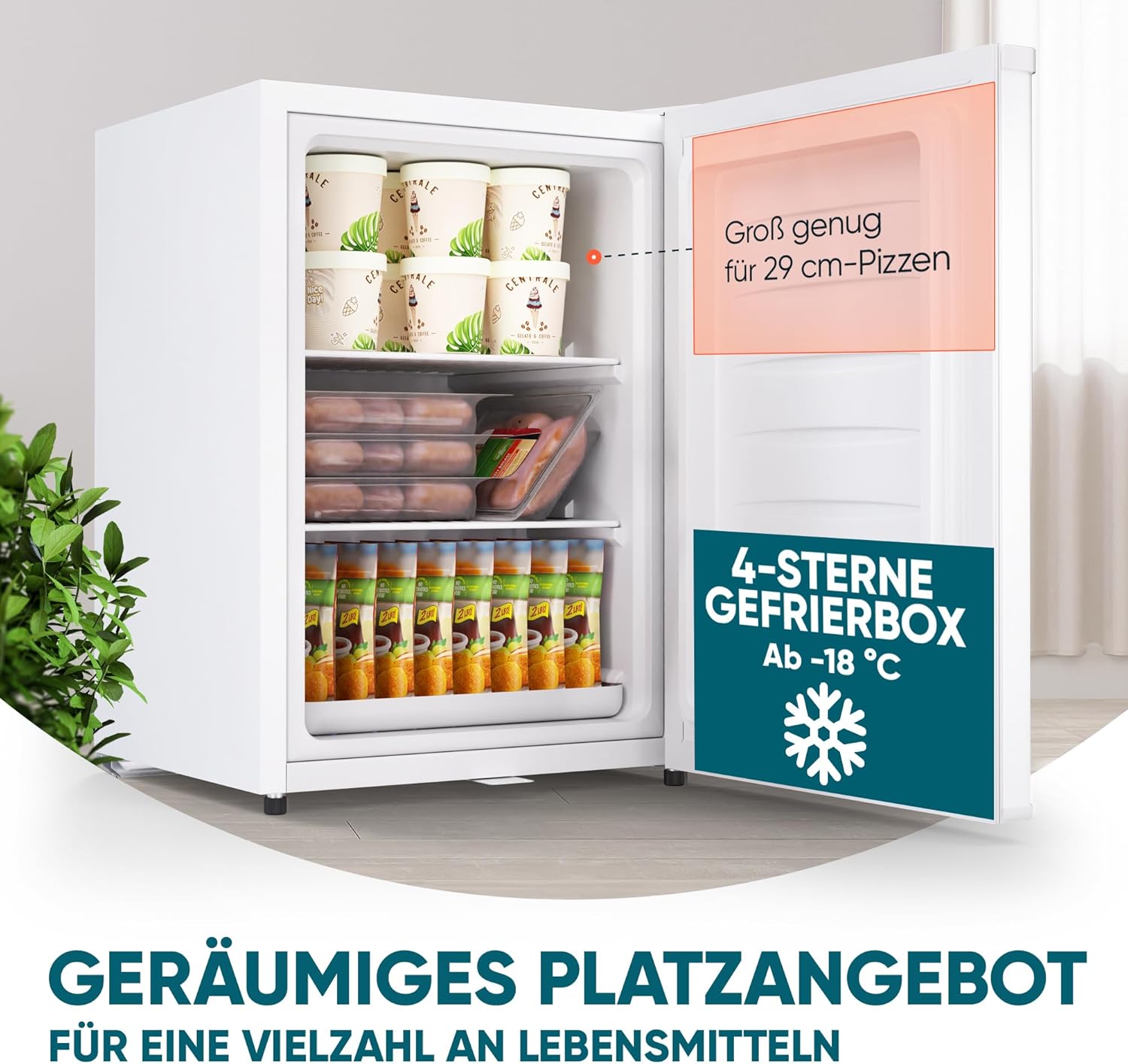 Stillstern Mini Gefrierschrank (42L) -18°C, Eiswürfelschale, Schloss, Türanschlag wechselbar, 4-Sterne Tiefkühlschrank für Camping/Büro Gefriertruhe Klein Gefrierschrank Klein Tiefkühltruhe
