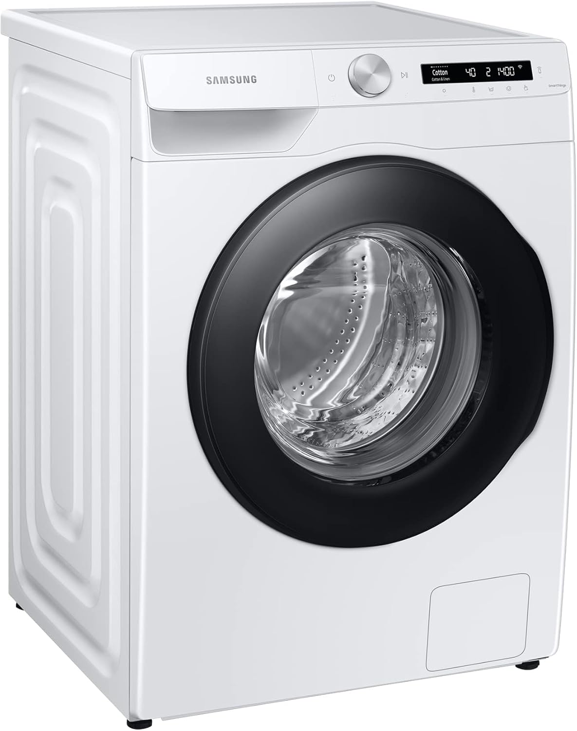Samsung WW90T504AAWCS2 Waschmaschine, 9 kg, 1.400 U/min, Extra energiesparend, EEK: A (-10 %), AI Ecobubble, AI Control, SmartThings App und AI Energy Mode, Hygiene-Dampfprogramm, Weiß