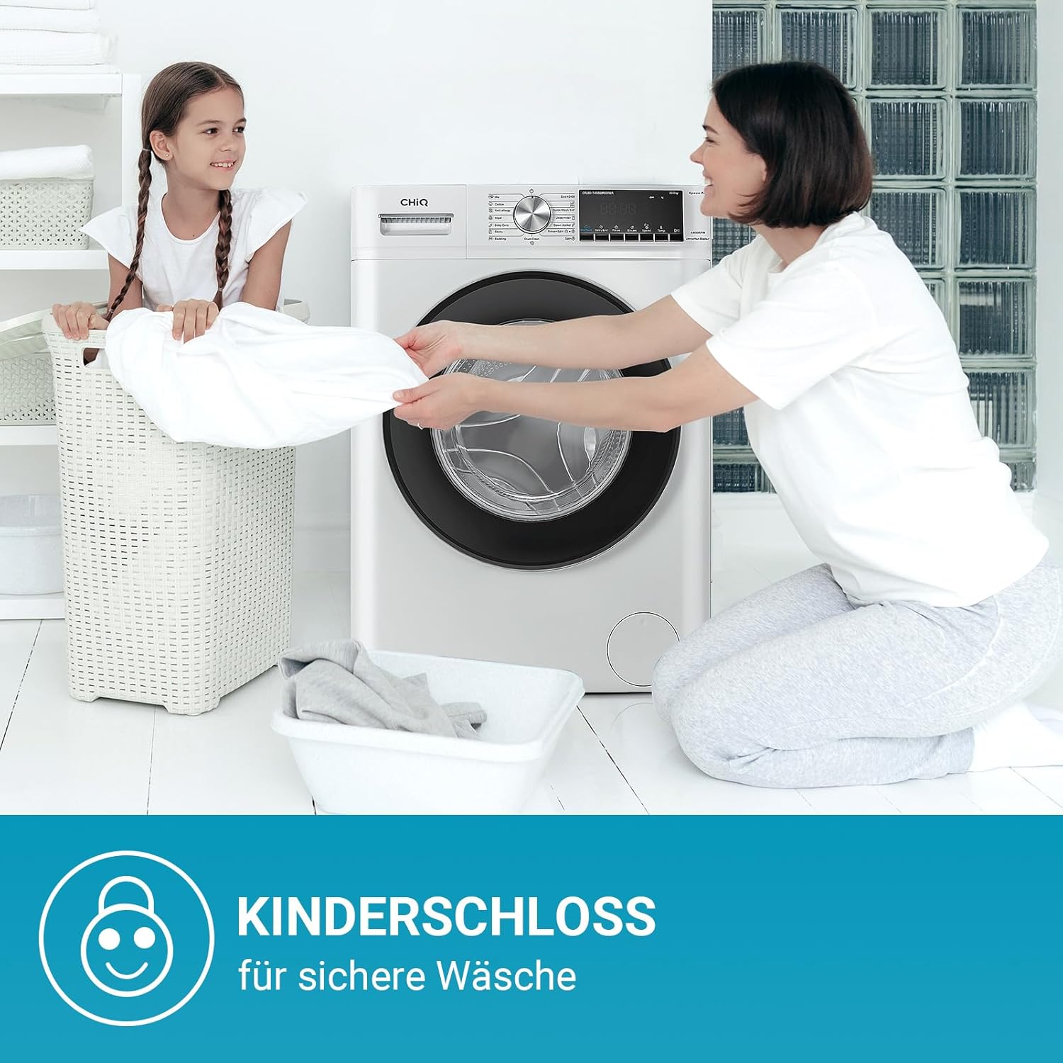 CHiQ Waschmaschine 7kg, 15 Programme, InverterMotor, Eco-Logic, Speed Wash, 60x46,5x84cm, Auto Clean, Washer Grau, CW07123863AX