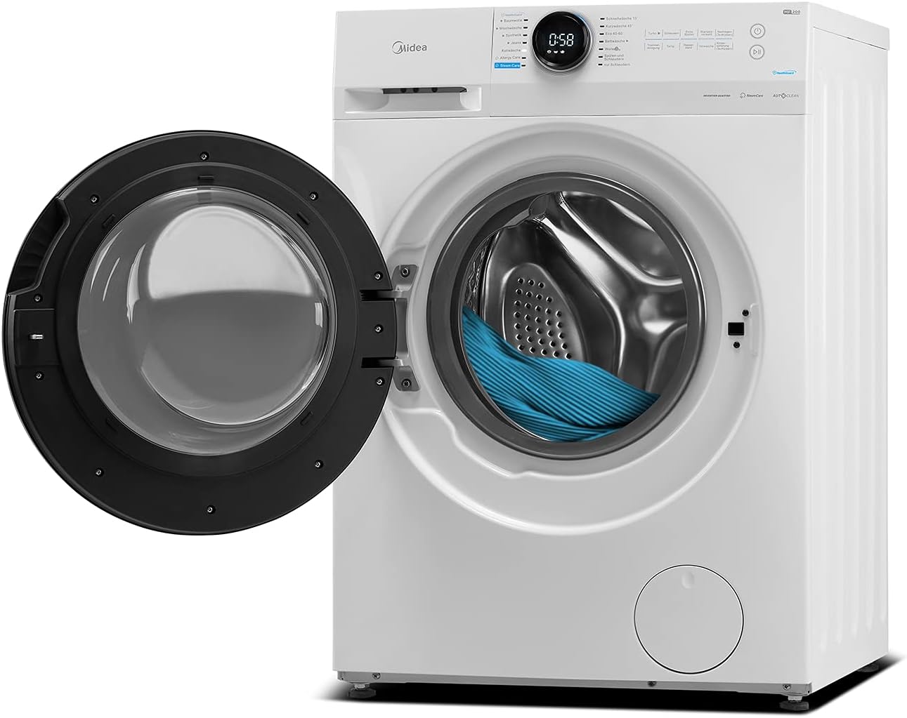 Midea MF200W90WB-14A Waschmaschine / 9KG / A/Leiser & effizienter Inverter Motor/HealthGuard-System/Steam Care/Nachlegefunktion/APP-Steuerung/AquaStop, Weiß