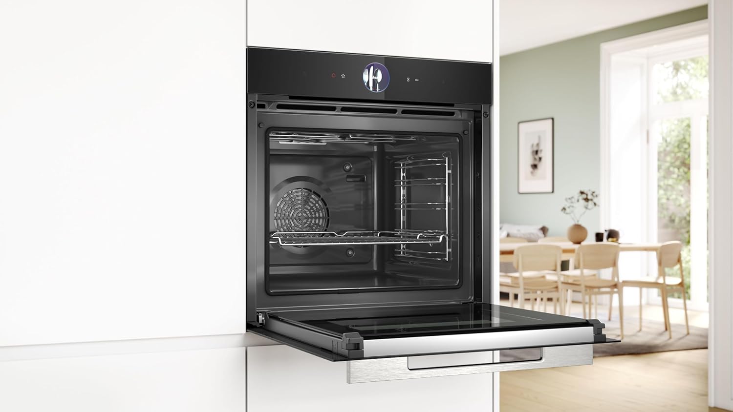 Bosch HMG7361B1, Serie 8 smarter Einbau-Backofen mit Mikrowellenfunktion, 60 x 60 cm, Made in Germany, Schwarz, Air Fry, Digitaler Bedienring, Touchdisplay, Automatikprogramme, Reinigungsunterstützung