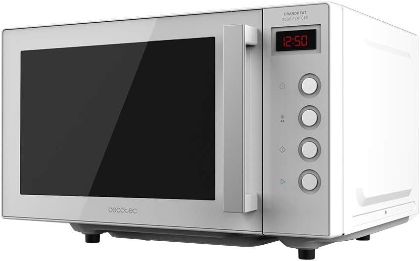 Cecotec Touch-Mikrowelle ohne Teller GrandHeat 2500 Flatbed Touch White. 800 W, 25 Liter Fassungsvermögen, 8 vorkonfigurierte Funktionen, Timer