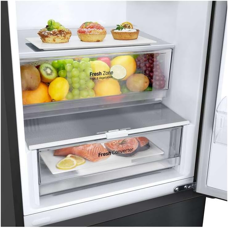 LG GBV22NCCEP Kühl-/Gefrierkombination – Smart Inverter Compressor, Total No Frost, Modern Flat Door Design, Matt Schwarz Metallic, Energieeffizienz A