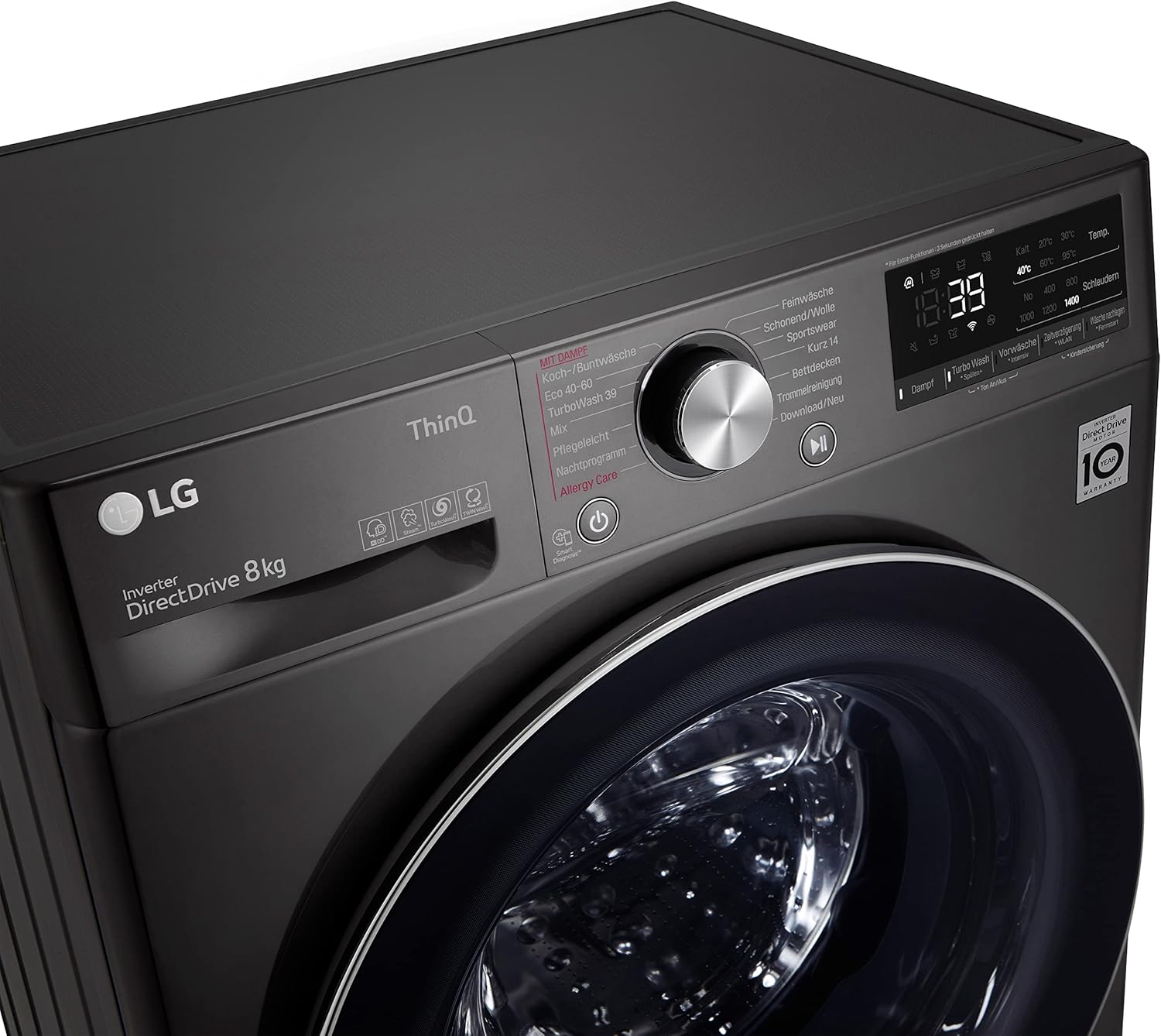 LG F4WV7080, Klasse A, Frontlader-Waschmaschine 8 kg, 1400 U/Min, AI Direct Drive, Wi-Fi, Tiefenreinigung mit Dampf, Groe Kapazitt, TRIPLE A, Auentür aus Sicherheitsglas, 62 x 60 x 85 cm Wei