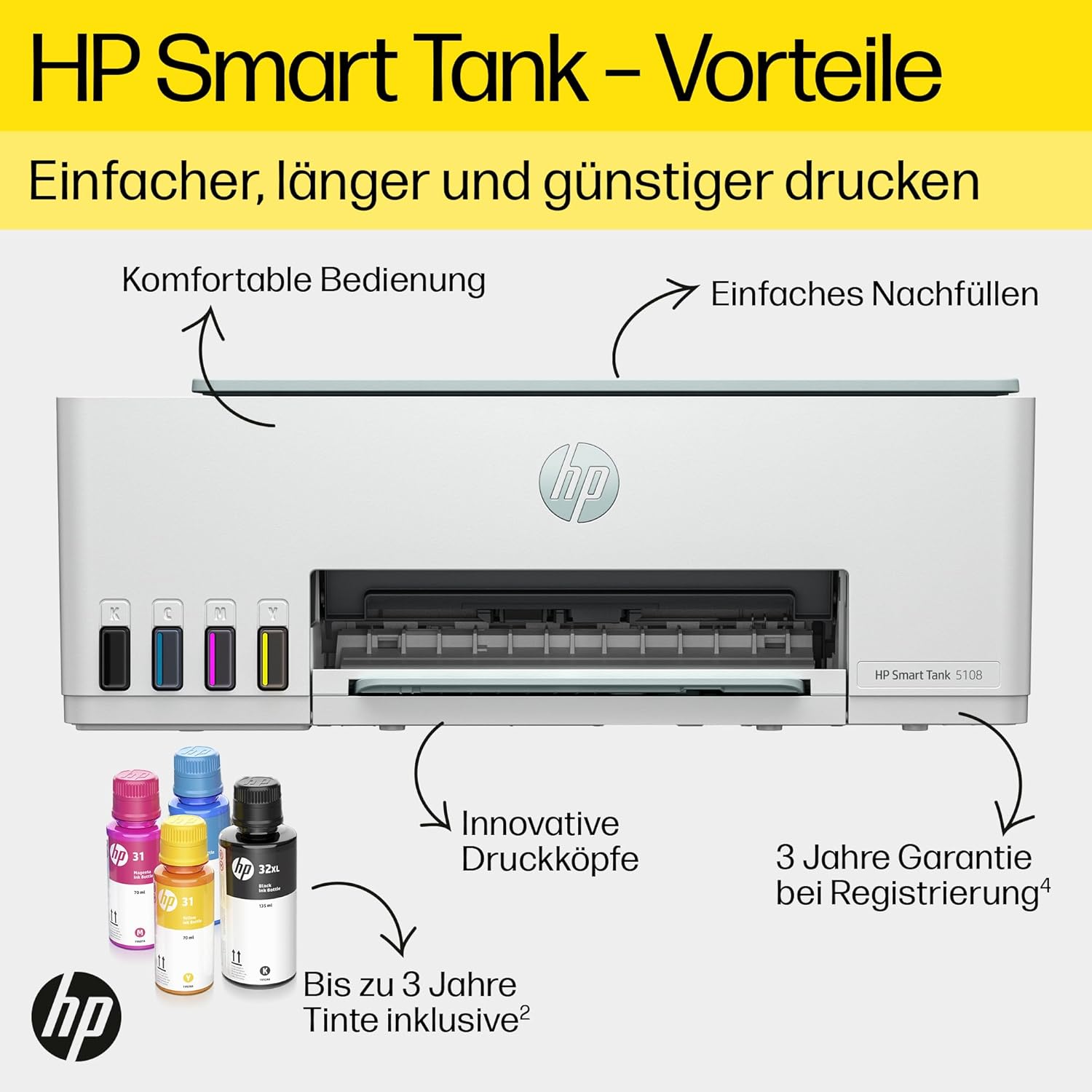 HP Smart Tank 7605 4-in-1 Multifunktionsdrucker (WLAN; Duplex; ADF) – 3 Jahre Tinte inklusive, 3 Jahre Garantie, großer Tintentank, hohe Reichweite, Drucken in hoher Qualität