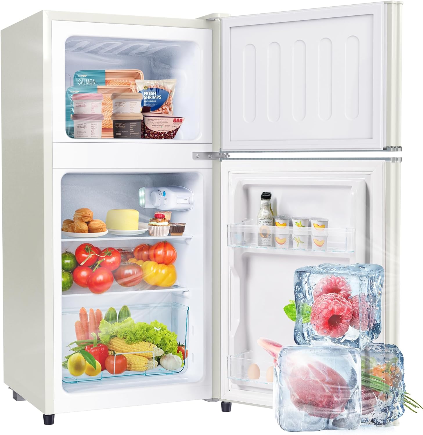 Merax Kühlschrank mit Gefrierfach, Kühl-Gefrierkombination, klein Kühlschrank mit 51L und Gefrierschrank 21L, Leise, LED, Glasablagen, Gemüsefach, Türablagen, für Küche, Wohnzimmer, Büro, Schwarz