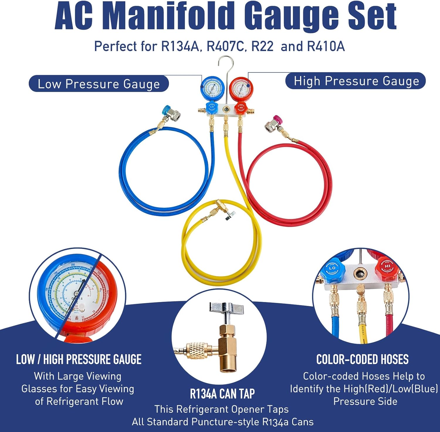BACOENG Vakuumpumpe klimaanlage Set für HVAC/Auto AC Kältemittelaufladung, Klimaanlage Auto Befüllen Set Ideal für R134A R410A R407C R32