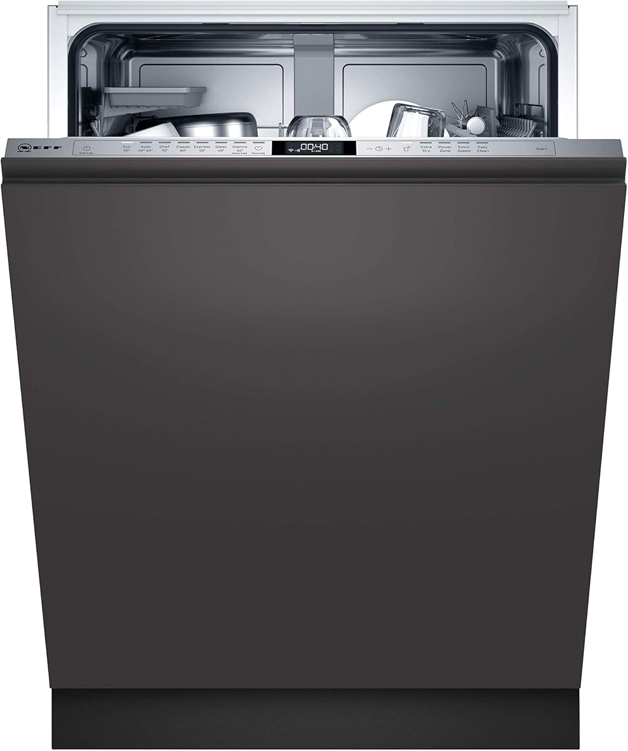 NEFF S157YCX03E, N 70, Smarter Geschirrspüler Vollintegriert, 60 cm, Besteckschublade, Made in Germany, Zeolith-Trocknung, besonders leise Spülmaschine, höhenverstellbarer Oberkorb, starker Sprühdruck