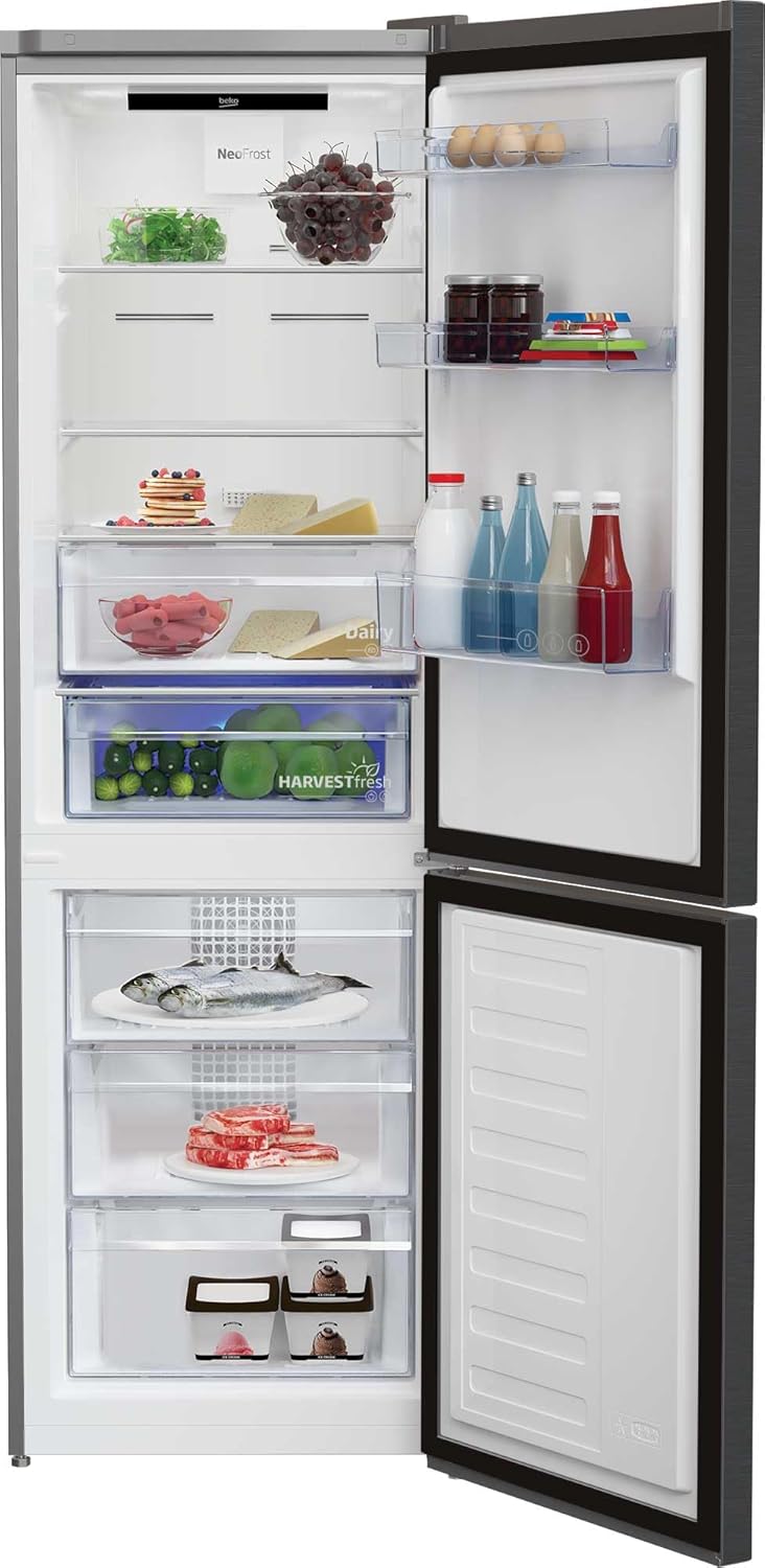 Beko RCNE366E70ZXBRN bPRO700 freistehende Kühl-/Gefrierkombination, großer Kühlschrank, 323 l Gesamtrauminhalt, HarvestFresh, NoFrost, leise, SmoothFit, 0°C-Zone, Dark Inox