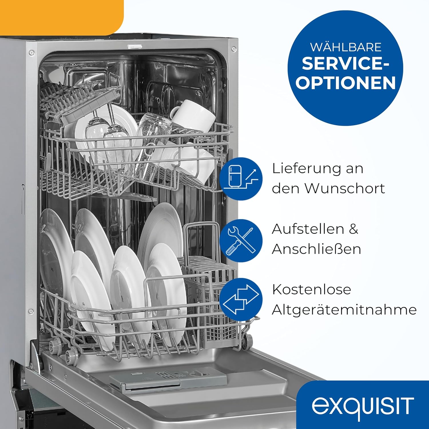 Exquisit Geschirrspüler, Spülmaschine, 45 cm Breite, Teilintegriert, 9 Maßgedecke, 9 Liter, Startzeitvorwahl, ECO-Modus, Geschirrspüler 45 cm, EGSP51009-EB-030E inox