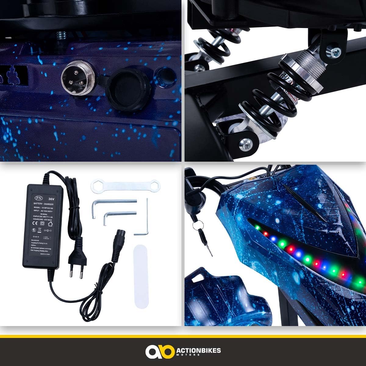 Actionbikes Motors Kinder Elektro Driftscooter | 𝟐𝟓𝟎 Watt Motor - Drift Cart 360°- 3 Geschwindigkeitsstufen - LED-Beleuchtung - Sitz verstellbar - Bluetooth - Drift Kart - Drift Auto (Space Purple)