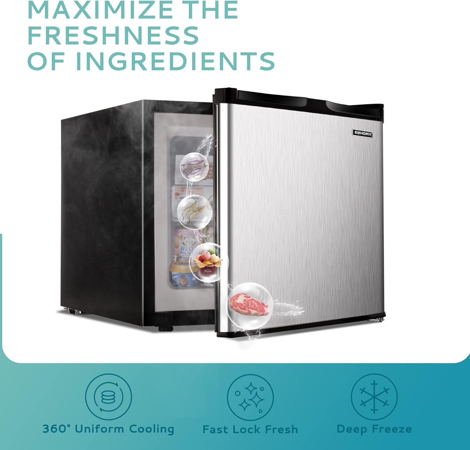 EUHOMY 46L Mini-Kühlschrank mit Umkehrbarer Tür, 7-Stufen Thermostat + Kühlbox, 39dB Ultra-Leise Kühlschrank klein für Schlafzimmer/Büro, Energieeffizient, Kompakt (Schwarz)