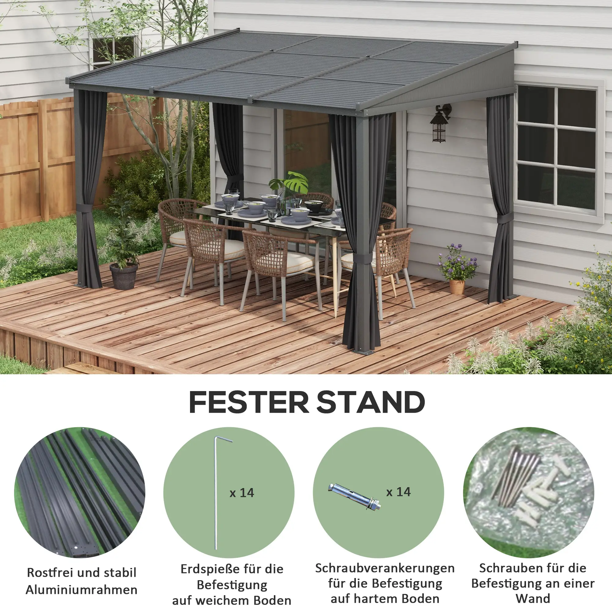 Outsunny Pergola Schiebedach Metallüberdachung