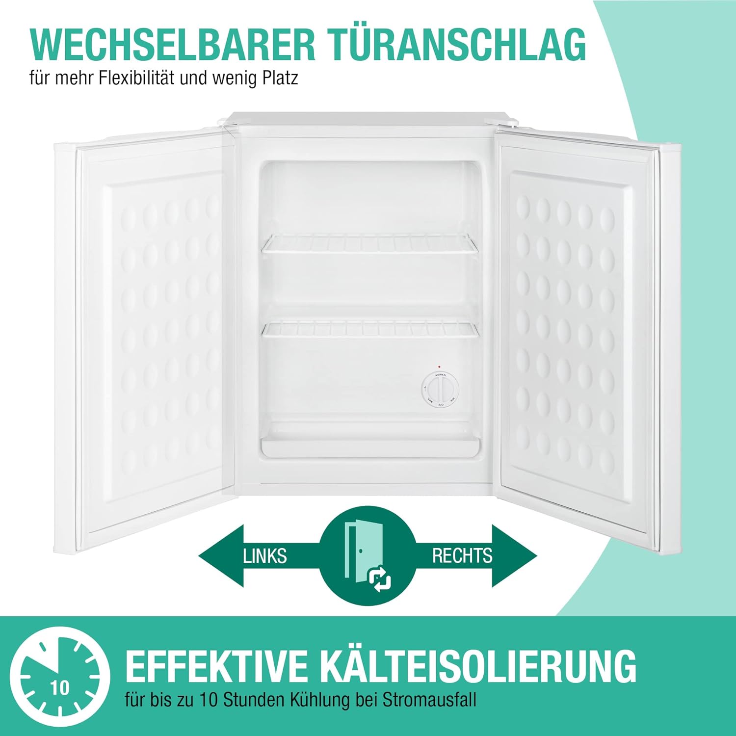 Bomann® Gefrierschrank klein mit 42L Nutzinhalt | Mini Gefrierschrank mit 2 herausnehmbaren Gitterablagen | Gefrierschrank mit wechselbarem Türanschlag & stufenloser Temperaturreglung |GB 7236 schwarz