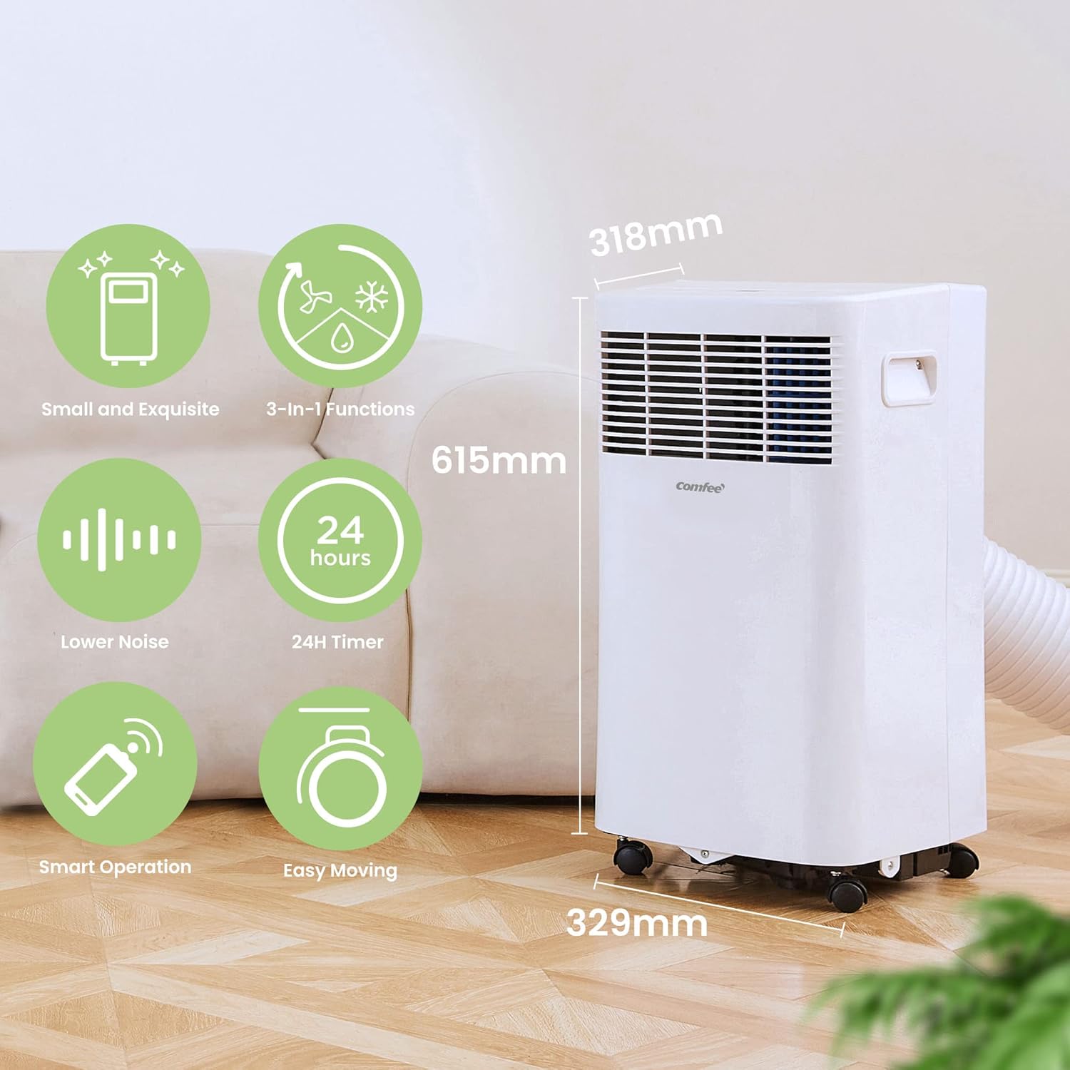 Comfee Mobiles Klimagert Easy Cool 2.0, 7000 BTU 2,0kW, Kühlen&Ventilieren&Entfeuchten, Raumgre bis 68m(25㎡), APP-Steuerung/Alexa/Google Home/IFTTT, Mobile Klimaanlage mit Abluftschlauch