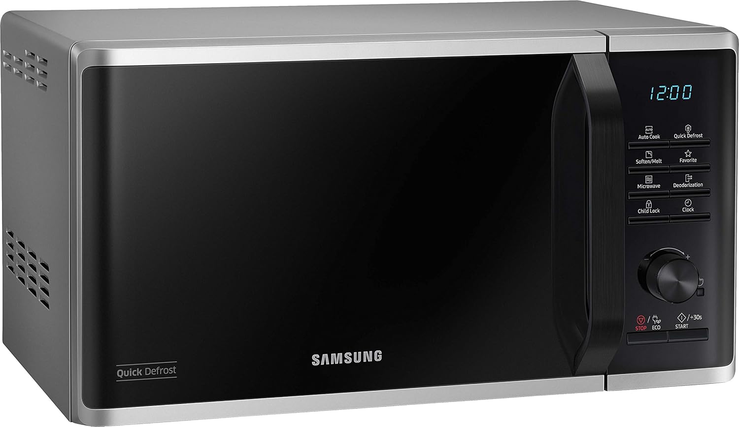 Samsung MS23K3515AS/EG Mikrowelle / 800 W / 23 L Garraum / 48,9 cm Breite / Kratzfester Keramik-Emaille-Inneraum / QuickDefrost Auftauprogramme / silber