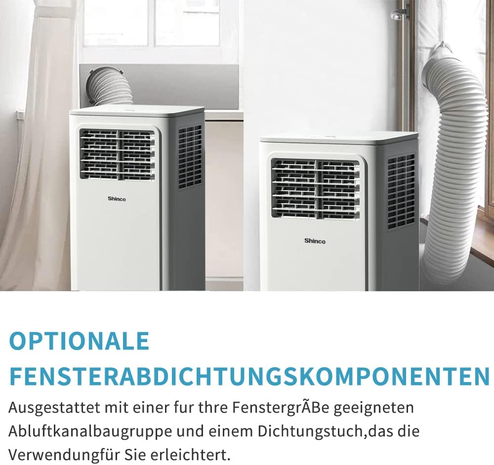 SHINCO Mobile Klimaanlage mit Abluftschlauch, 12000BTU, Kühlung&Heizung&Ventilieren&Entfeuchten, Mobiles Klimagert mit Fenstermontage-Kit, 24H-Timer, APP, für Rume von etwa 90m