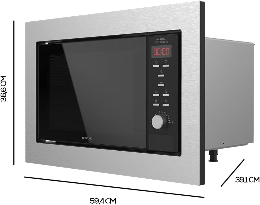 Cecotec Microondas encastrable Digital GrandHeat 2350 Built-In White. 900W, Integrable, 23 Litros, Grill, 9 Funciones preconfiguradas, Temporizador