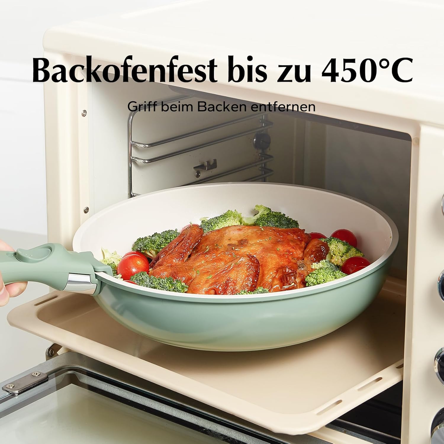 Redchef Topfsets Pfannenset 16-Teilig Antihaft-Keramik-Kochgeschirr-Set mit Abnehmbaren Griffen, Pfanne 20/26cm, Tiefe Bratpfanne 26cm, Topf 18/20cm, Stapelbar Topfset Für alle Herdarten, Ofenfest