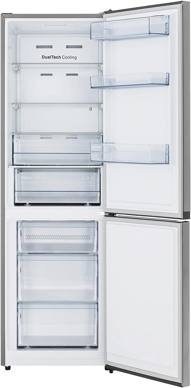 Hisense RB327N4ADD Fridge-Freezer Combination, EEK D, Total NoFrost, Interchangeable Door Hinge, Bottle Grid, 171 Litre Fridge Compartment, 85 Litre Freezer Compartment, Stainless Steel Look