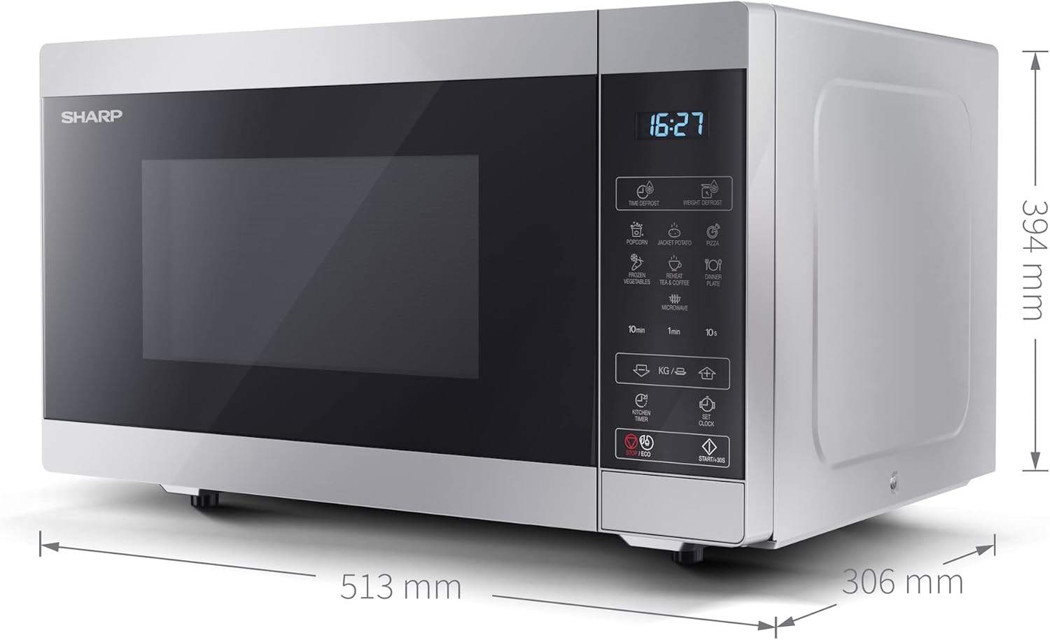 SHARP MS51ES Mikrowelle (Mikrowelle: 900W, 11 Leistungsstufen, Auftaufunktion, Abmessungen: 513x306x394cm), silber