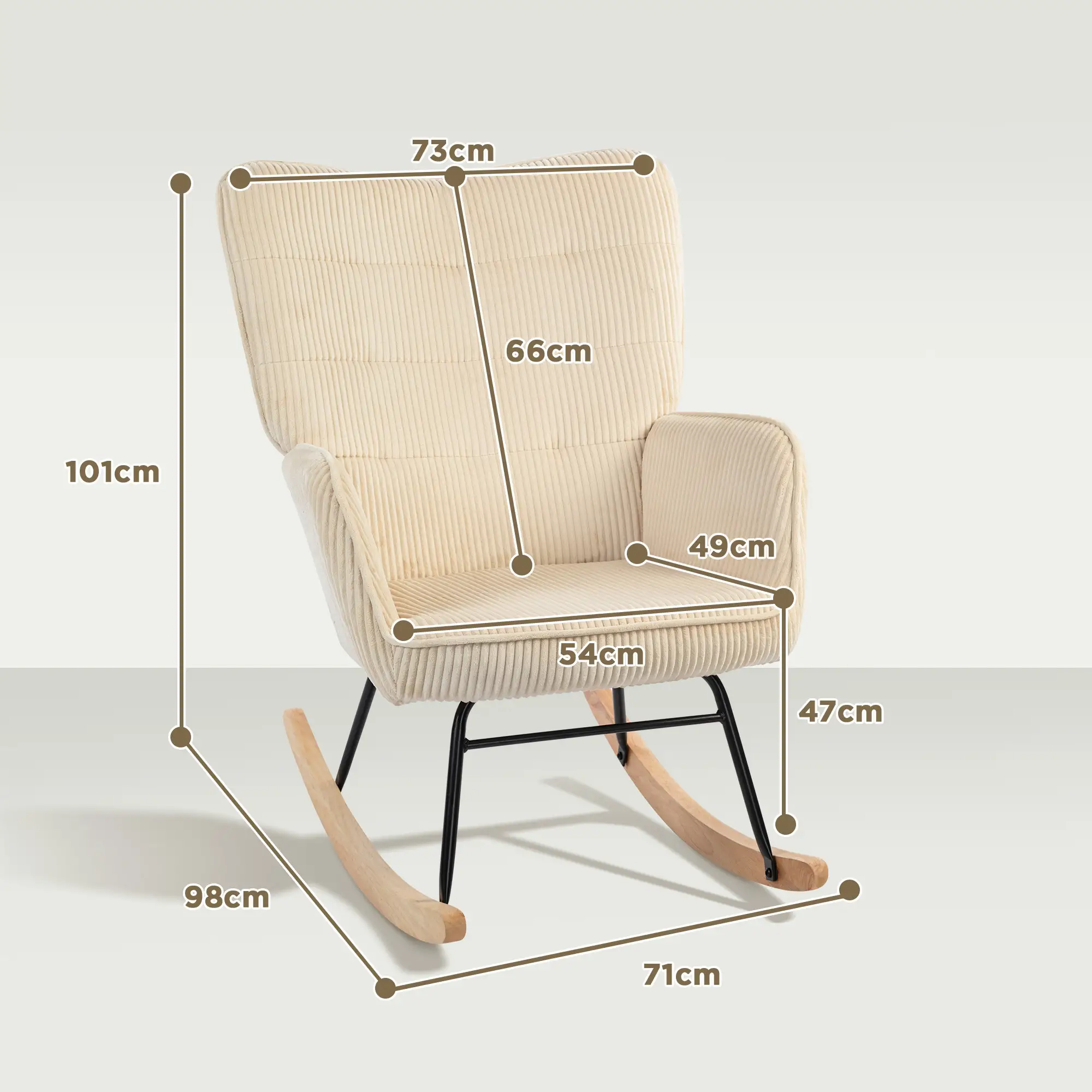 HOMCOM Schaukelstuhl mit Kordoptik & Holzkufen – Beige