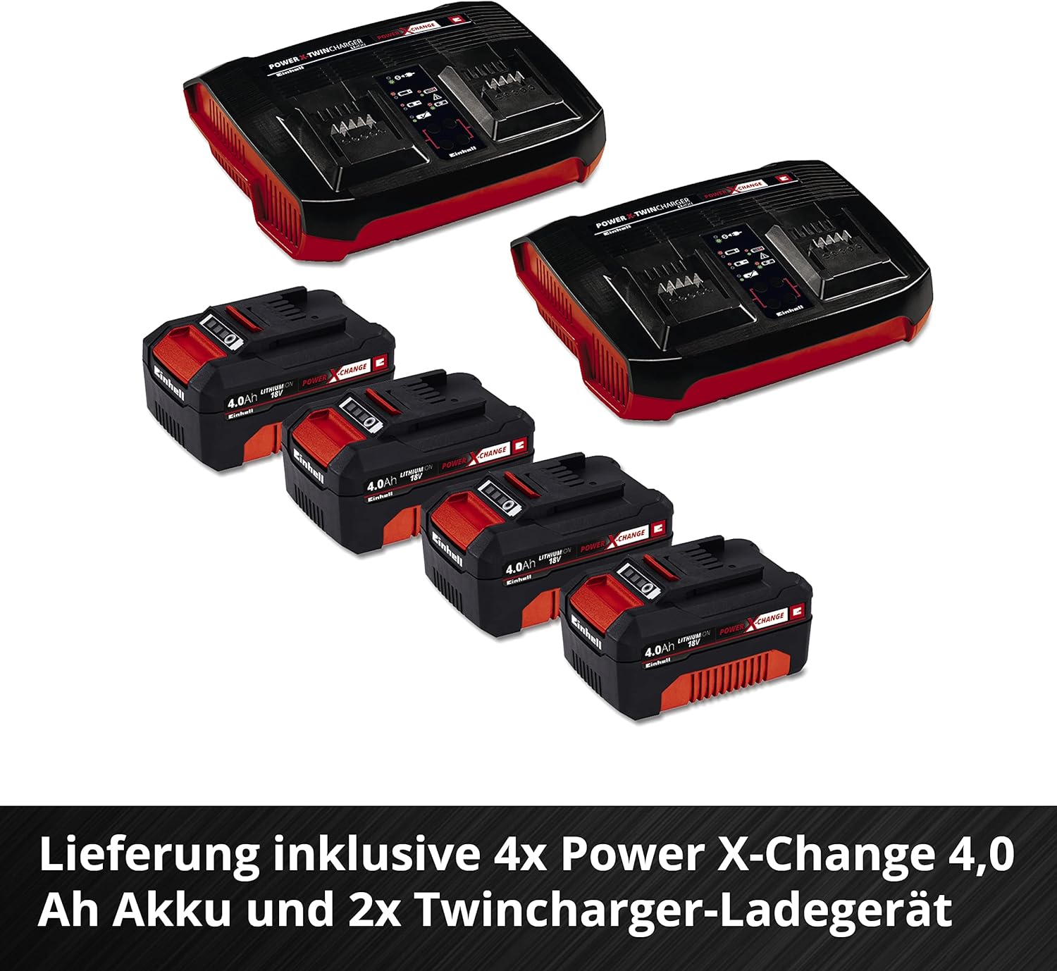 Einhell Akku-Rasenmher GE-CM 36/47 S HW Li Kit Power X-Change (36 V, 47 cm Schnittbreite, bis 700 m, Brushless, Radantrieb, 75 L Fangkorb, inkl. 4x 4,0 Ah + 2x Twincharger)