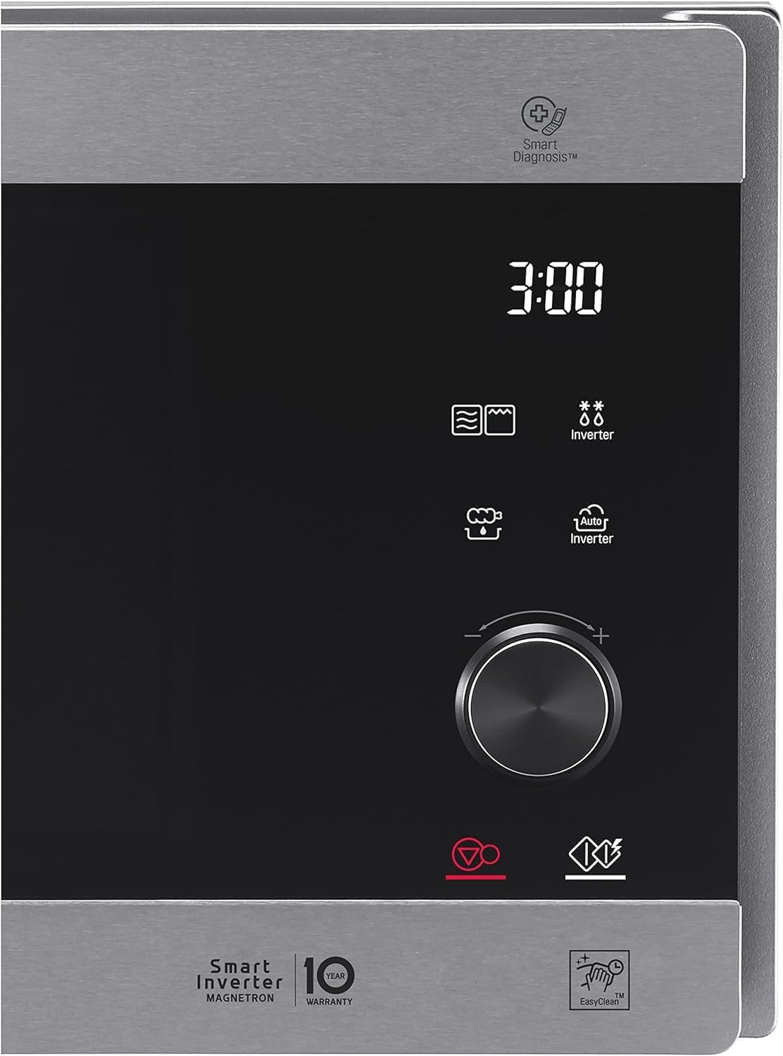 LG MS2595CIS Mikrowelle mit Smart Inverter Technologie, 25 Liter Kapazität, 1000 W, Automatikprogramme, einstellbare Leistungsstufen und EasyClean-Funktion, Silber