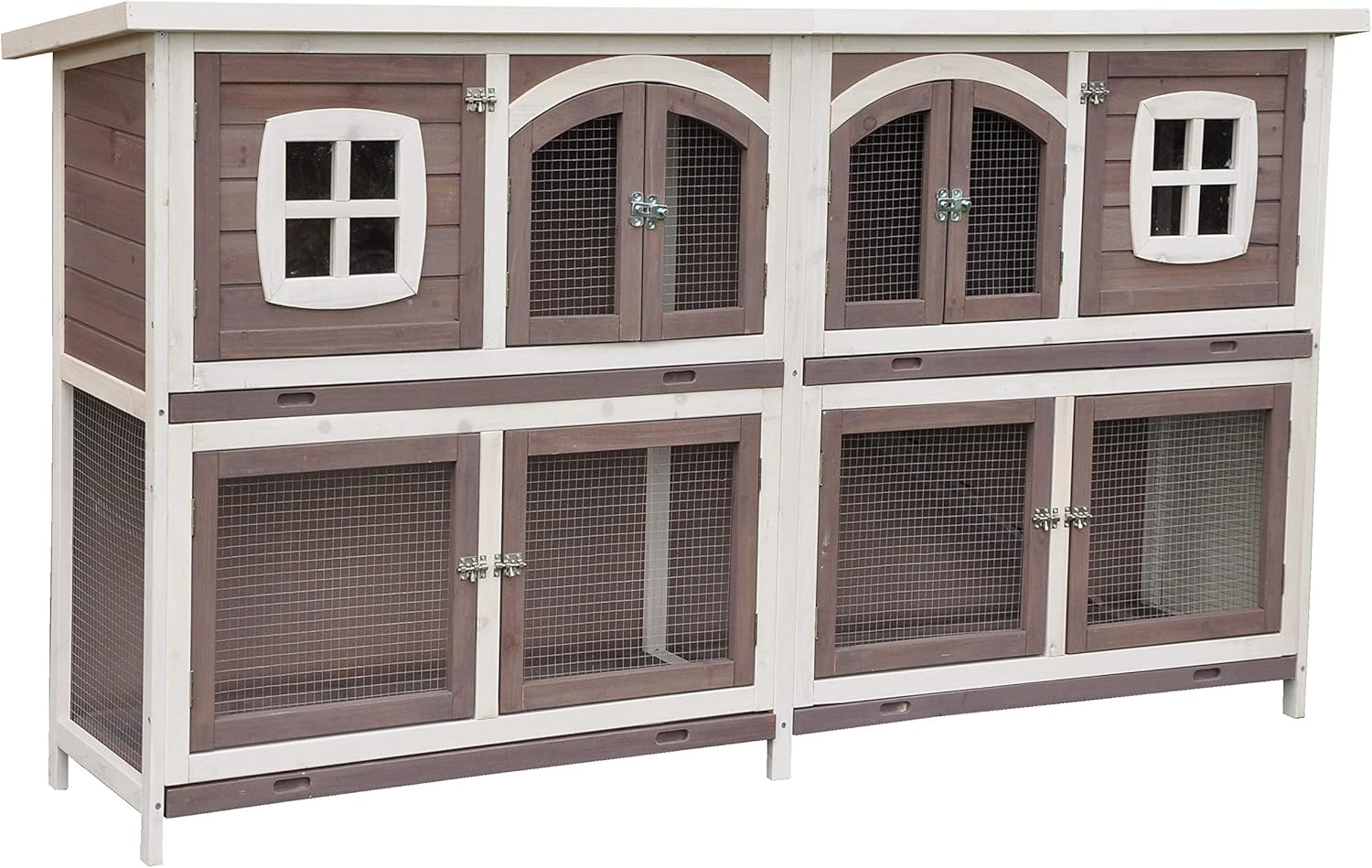 nanook Murmel XXL Doppel Kaninchenstall Hasenstall - doppelstöckig - wetterfest - 211 x 52 x 107 - Farbe: Taupe/Weiss - extra großes Kaninchengehege