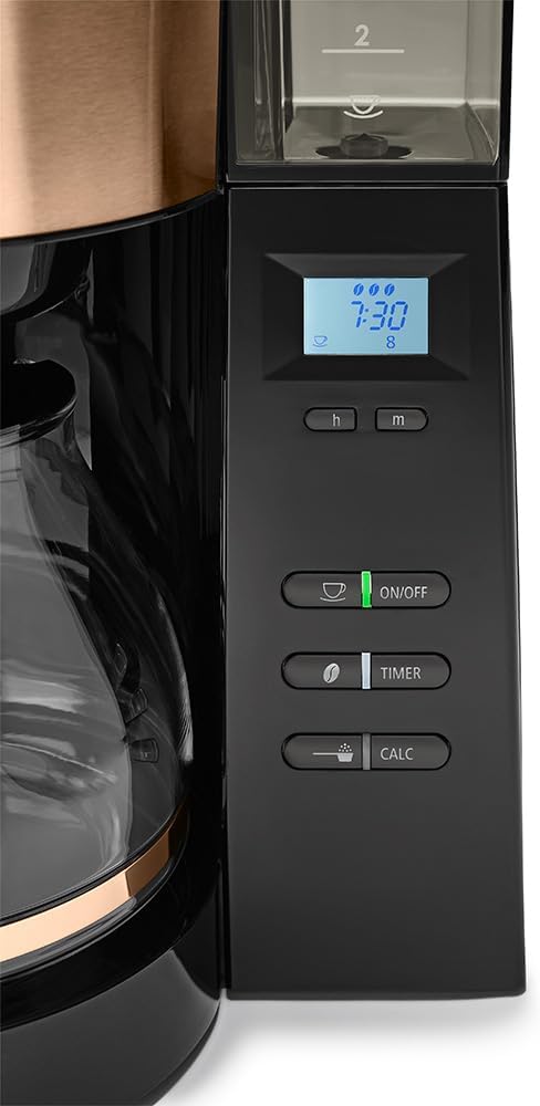 Melitta AromaFresh - Filterkaffeemaschine - mit Glaskanne - integriertes Mahlwerk - Timer Funktion - 10 Tassen - Pure Black