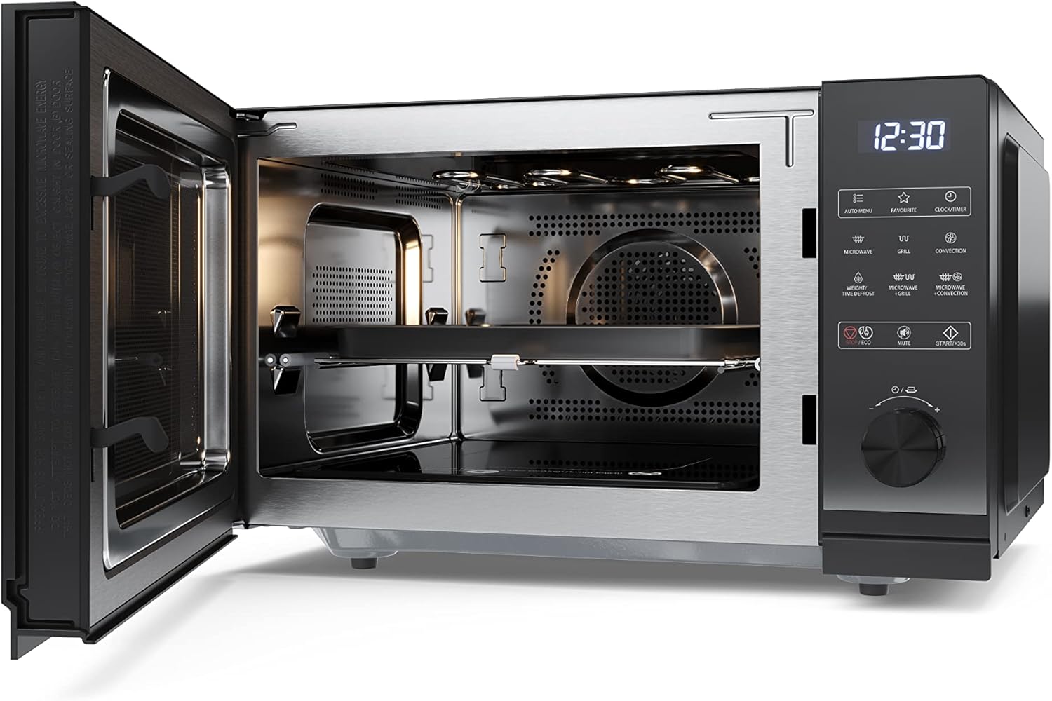 SHARP MG81ES Mikrowelle mit Grill (Mikrowelle: 900W, Grill: 1100W, 11 Leistungsstufen, Auftaufunktion, Abmessungen: 512x300x396cm, Emaille-Keramik-Garraum mit antibakteriellen Eigenschaften), silber