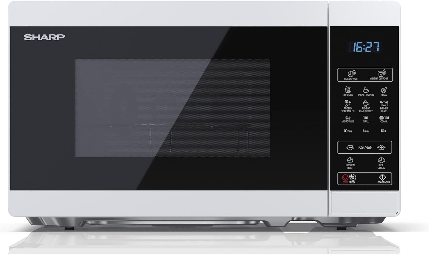 SHARP MG81ES Mikrowelle mit Grill (Mikrowelle: 900W, Grill: 1100W, 11 Leistungsstufen, Auftaufunktion, Abmessungen: 512x300x396cm, Emaille-Keramik-Garraum mit antibakteriellen Eigenschaften), silber